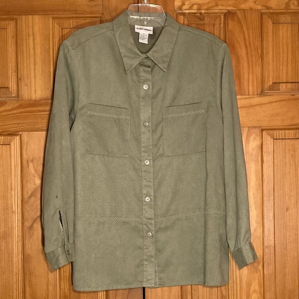 EUC Alfred Dunner Vintage 90s Top Long Sleeve Blouse Career Green Size 16